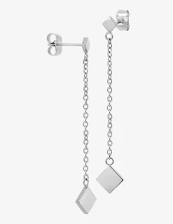 Boucles d'oreilles pendantes en acier gris, motif losange SO OR