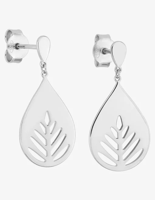 Boucles d'oreilles pendantes en argent 925 ‰ rhodié, motif feuille SO OR