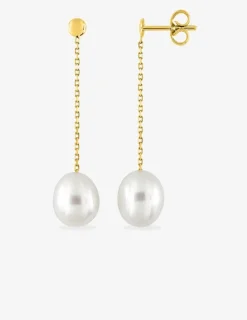 Boucles d'oreilles pendantes or jaune 375‰ et perle 7 mm SO OR