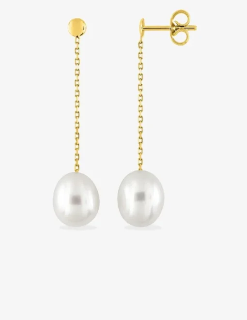 Boucles d'oreilles pendantes or jaune 375‰ et perle 7 mm SO OR