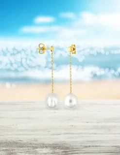 Boucles d'oreilles pendantes or jaune 375‰ et perle 7 mm SO OR