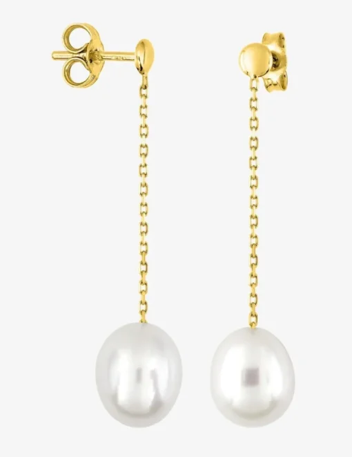 Boucles d'oreilles pendantes or jaune 375‰ et perle 7 mm SO OR