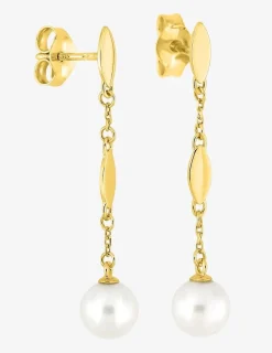 Boucles d'oreilles pendantes or jaune 375 ‰, perle de culture d'eau douce 6 mm SO OR