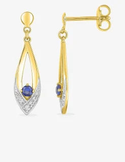 Boucles d'oreilles pendantes goutte plaqué or, rhodium et oxyde de zirconium blanc et bleu foncé SO OR