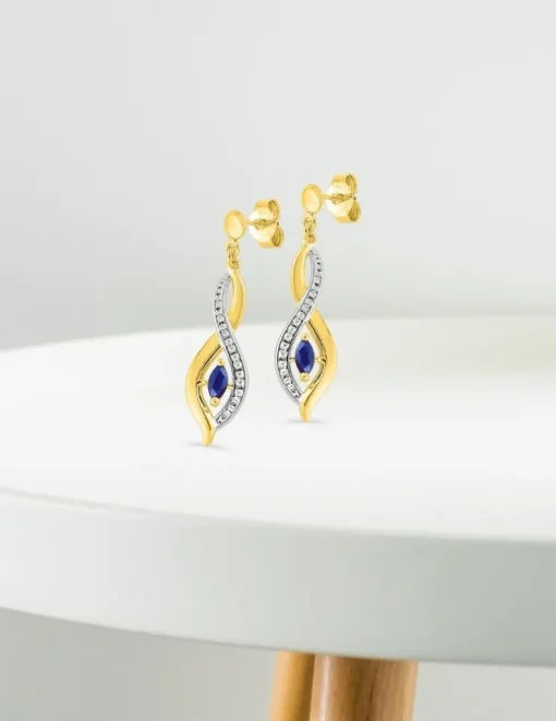 Boucles d'oreilles pendantes or jaune 375‰ et saphir SO OR