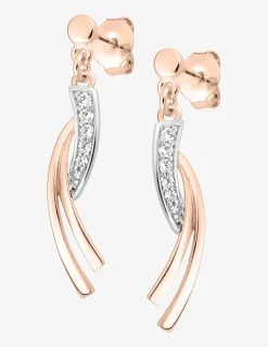 Boucles d'oreilles pendantes lignes incurvées plaqué or rose, rhodium et oxyde de zirconium SO OR