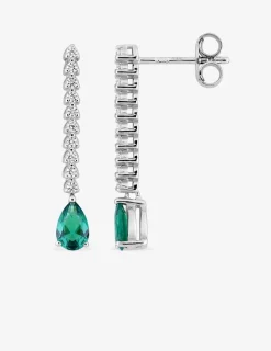 Boucles d'oreilles pendantes en argent 925‰ rhodié avec oxydes de zirconium blancs et verts SO OR