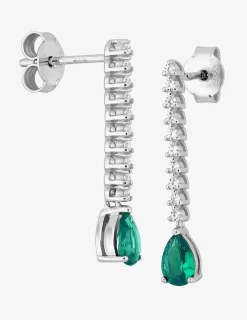 Boucles d'oreilles pendantes en argent 925‰ rhodié avec oxydes de zirconium blancs et verts SO OR