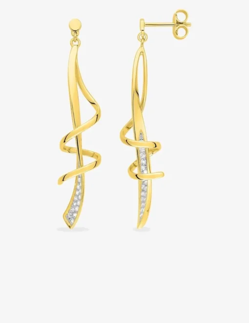 Boucles d'oreilles pendantes lignes entrelacées plaqué or, rhodium et oxyde de zirconium SO OR