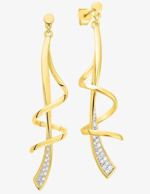 Boucles d'oreilles pendantes lignes entrelacées plaqué or, rhodium et oxyde de zirconium SO OR