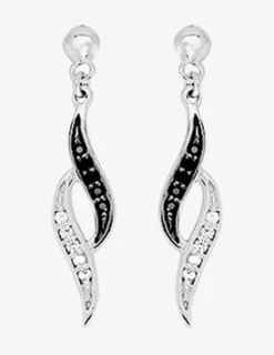 Boucles d'oreilles pendantes torsadées bicolores argent rhodié 925%o avec oxyde de zirconium SO OR