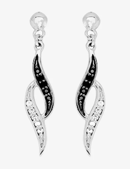Boucles d'oreilles pendantes torsadées bicolores argent rhodié 925%o avec oxyde de zirconium SO OR