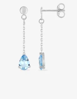 Boucles d'oreilles pendantes or blanc 375‰, pierre topaze SO OR