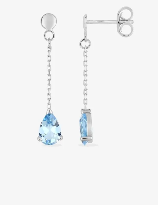 Boucles d'oreilles pendantes or blanc 375‰, pierre topaze SO OR
