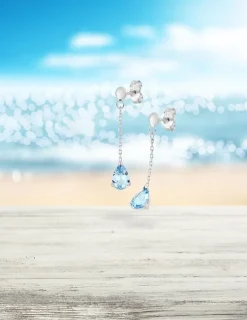 Boucles d'oreilles pendantes or blanc 375‰, pierre topaze SO OR