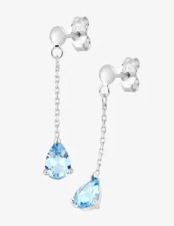 Boucles d'oreilles pendantes or blanc 375‰, pierre topaze SO OR