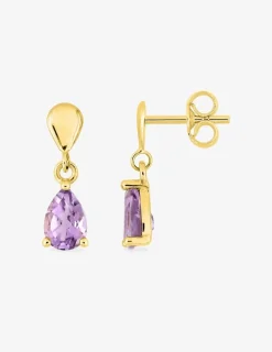 Boucles d'oreilles pendantes or jaune 375‰, améthyste SO OR
