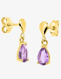 Boucles d'oreilles pendantes or jaune 375‰, améthyste SO OR