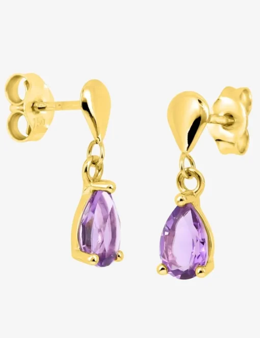 Boucles d'oreilles pendantes or jaune 375‰, améthyste SO OR