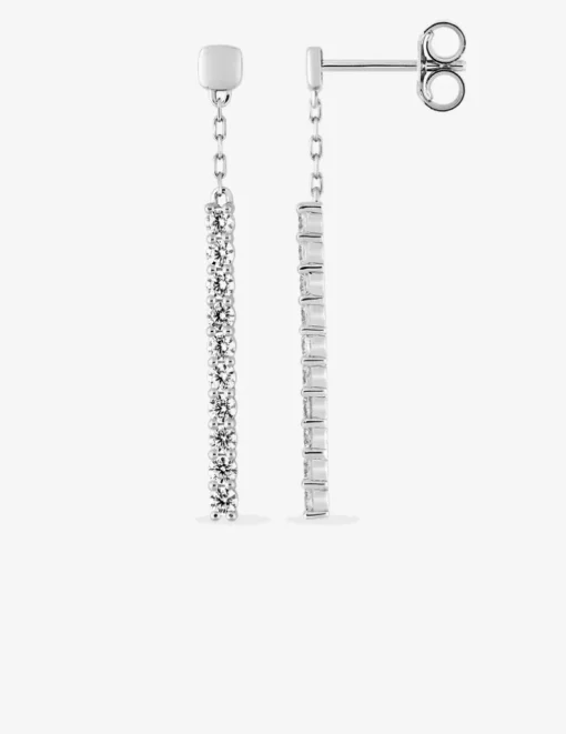 Boucles d'oreilles pendantes barrettes en or blanc 375‰ et oxyde de zirconium SO OR