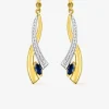 Boucles d'oreilles pendantes fantaisie or jaune 750 ‰, saphir et rhodium SO OR