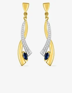 Boucles d'oreilles pendantes fantaisie or jaune 750 ‰, saphir et rhodium SO OR