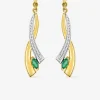 Boucles d'oreilles pendantes or jaune 750 ‰, émeraude et rhodium SO OR