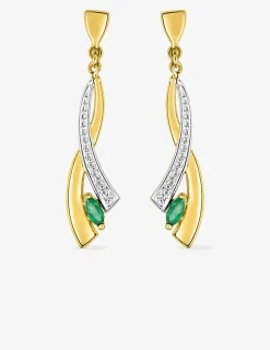Boucles d'oreilles pendantes or jaune 750 ‰, émeraude et rhodium SO OR