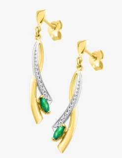 Boucles d'oreilles pendantes or jaune 750 ‰, émeraude et rhodium SO OR