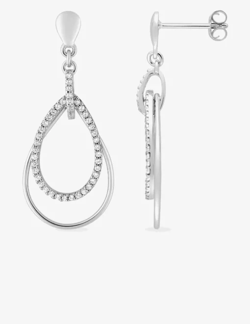 Boucles d'oreilles pendantes doubles gouttes argent rhodié 925‰ avec oxyde de zirconium 36 mm SO OR