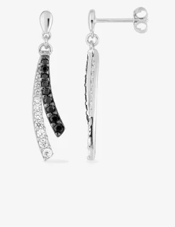 Boucles d'oreilles pendantes argent 925‰ rhodié et oxydes de zirconium blancs et noirs SO OR
