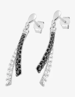 Boucles d'oreilles pendantes argent 925‰ rhodié et oxydes de zirconium blancs et noirs SO OR