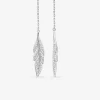 Boucles d'oreilles pendantes en argent 925 ‰ rhodié et oxydes de zirconium, motif plume SO OR