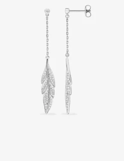 Boucles d'oreilles pendantes en argent 925 ‰ rhodié et oxydes de zirconium, motif plume SO OR
