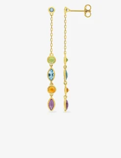 Boucles d'oreilles pendantes or jaune 375‰, améthyste, topaze, citrine, péridot SO OR