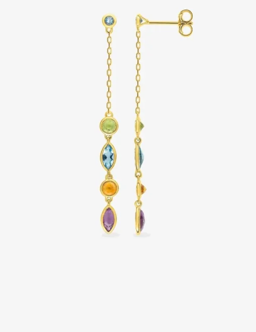 Boucles d'oreilles pendantes or jaune 375‰, améthyste, topaze, citrine, péridot SO OR