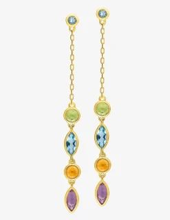 Boucles d'oreilles pendantes or jaune 375‰, améthyste, topaze, citrine, péridot SO OR