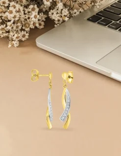 Boucles d'oreilles pendantes en or jaune 375‰ et oxyde de zirconium SO OR