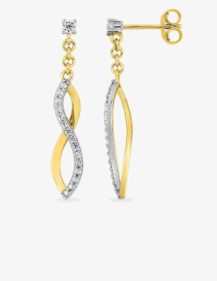 Boucles d'oreilles pendantes en or jaune 375‰ et oxyde de zirconium SO OR