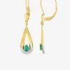Boucles d'oreilles pendantes or jaune 750 ‰, émeraude en poire et rhodium SO OR