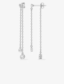 Boucles d'oreilles pendantes doubles chaines argent rhodié 925‰ avec oxyde de zirconium SO OR