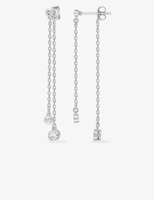 Boucles d'oreilles pendantes doubles chaines argent rhodié 925‰ avec oxyde de zirconium SO OR