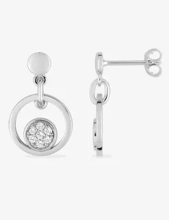 Boucles d'oreilles pendantes doubles cercles argent rhodié 925‰ avec oxyde de zirconium SO OR