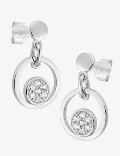 Boucles d'oreilles pendantes doubles cercles argent rhodié 925‰ avec oxyde de zirconium SO OR