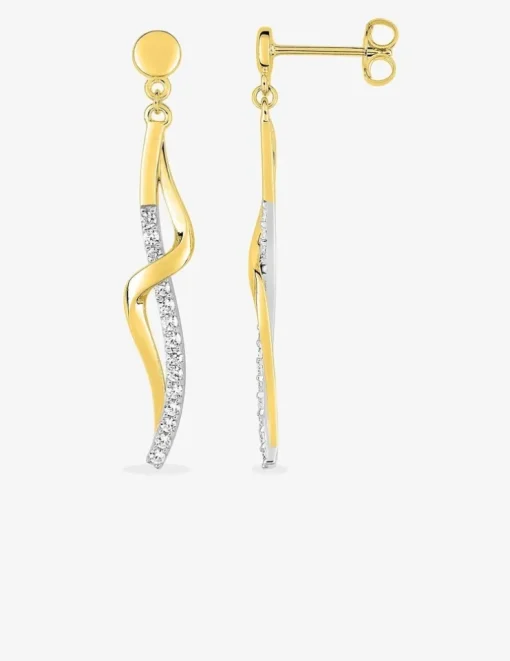 Boucles d'oreilles pendantes lignes entremêlées plaqué or, rhodium et oxyde de zirconium SO OR
