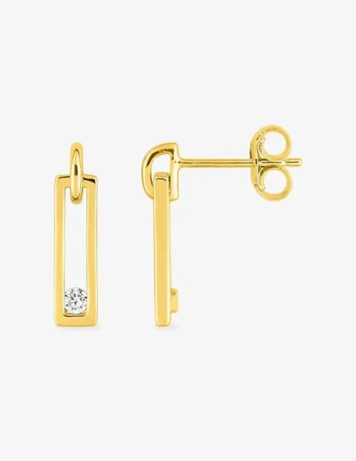 Boucles d'oreilles pendantes rectangulaires or jaune 375 ‰, oxydes de zirconium SO OR