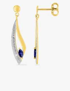 Boucles d'oreilles pendantes or jaune 375 ‰,rhodium, saphir et oxyde de zirconium SO OR