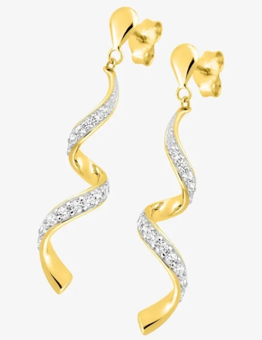 Boucles d'oreilles pendantes or jaune 375 ‰, rhodium et oxydes de zirconium SO OR
