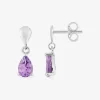 Boucles d'oreilles pendantes améthyste poire et or blanc 750‰ SO OR