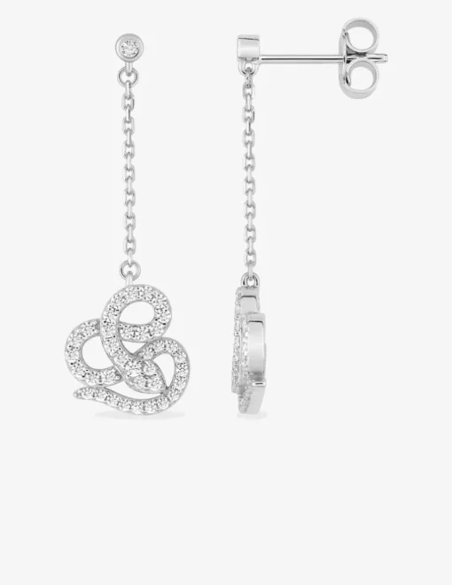 Boucles d'oreilles pendantes chaîne et serpent argent 925‰ rhodié et oxydes de zirconium SO OR